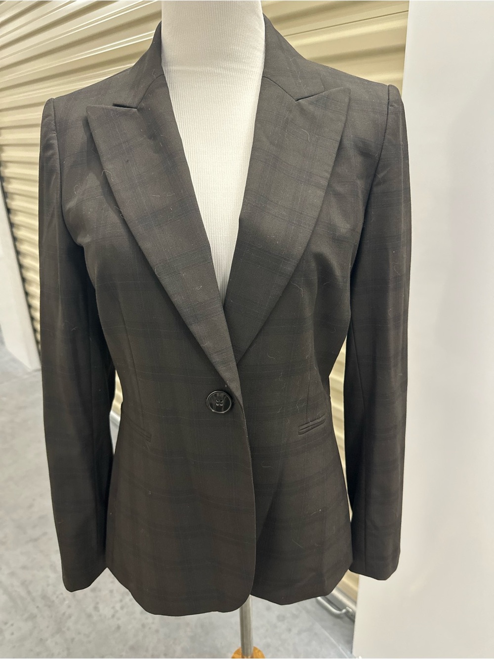 Alex Marie Women's Dark Brown Plaid Single-Button Blazer Y2K